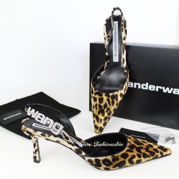 NEW Alexander Wang Leopard Slingback Heels | Bold Velvet Logo Pumps for Events - Picture 2 of 14